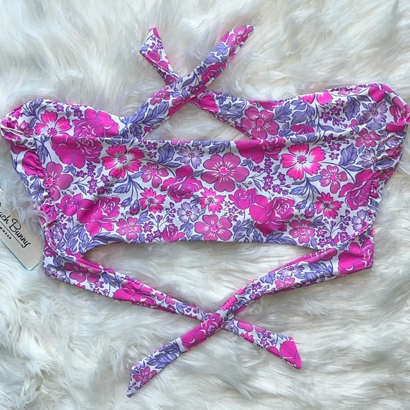🆕 Beach Bunny Tula Swim Bandeau Top Size XL Floral Pink Purple - Picture 3 of 11